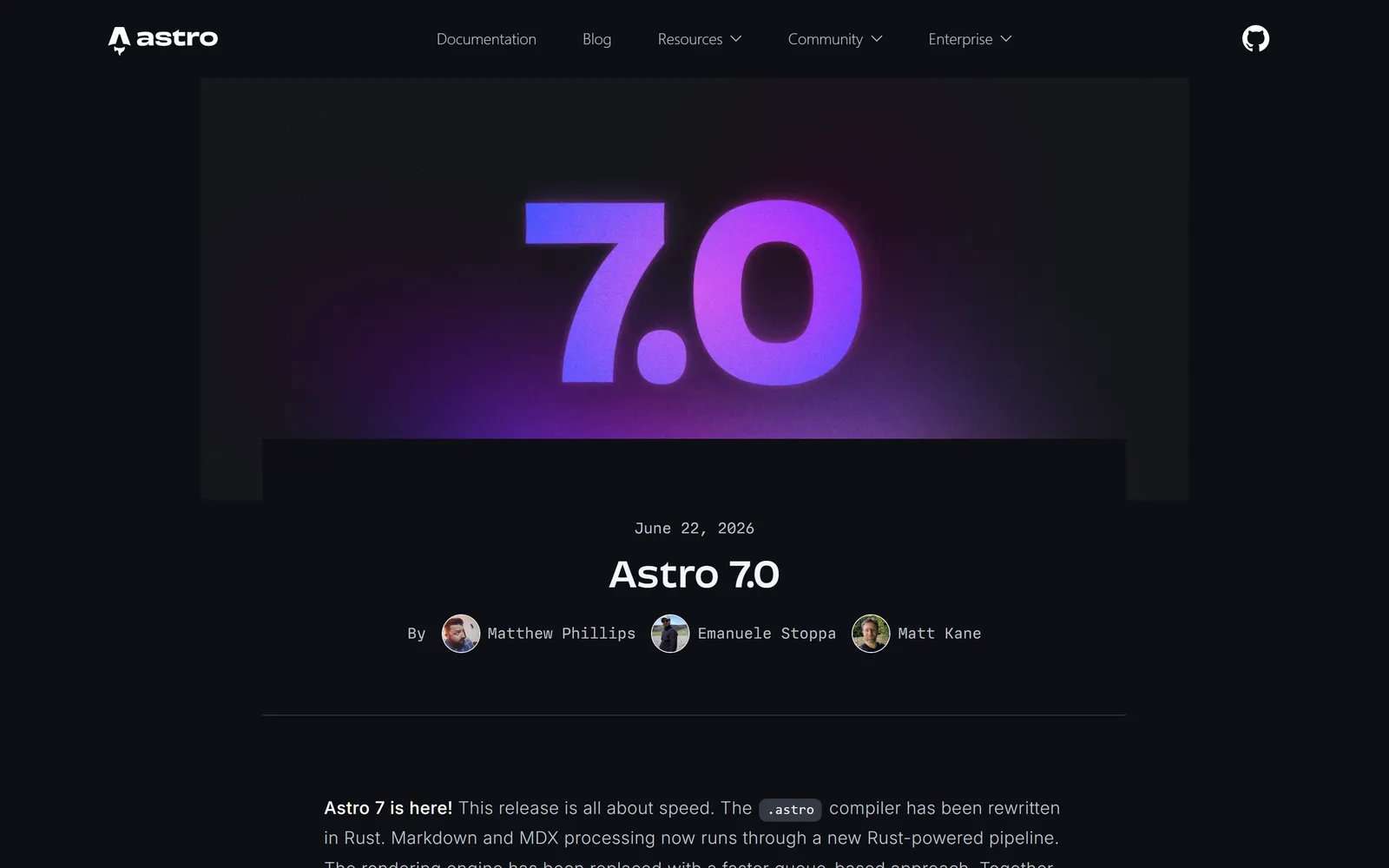 L'annonce d'Astro 7 sur le blog officiel