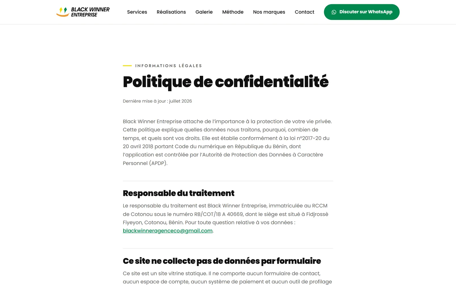 Page politique de confidentialité