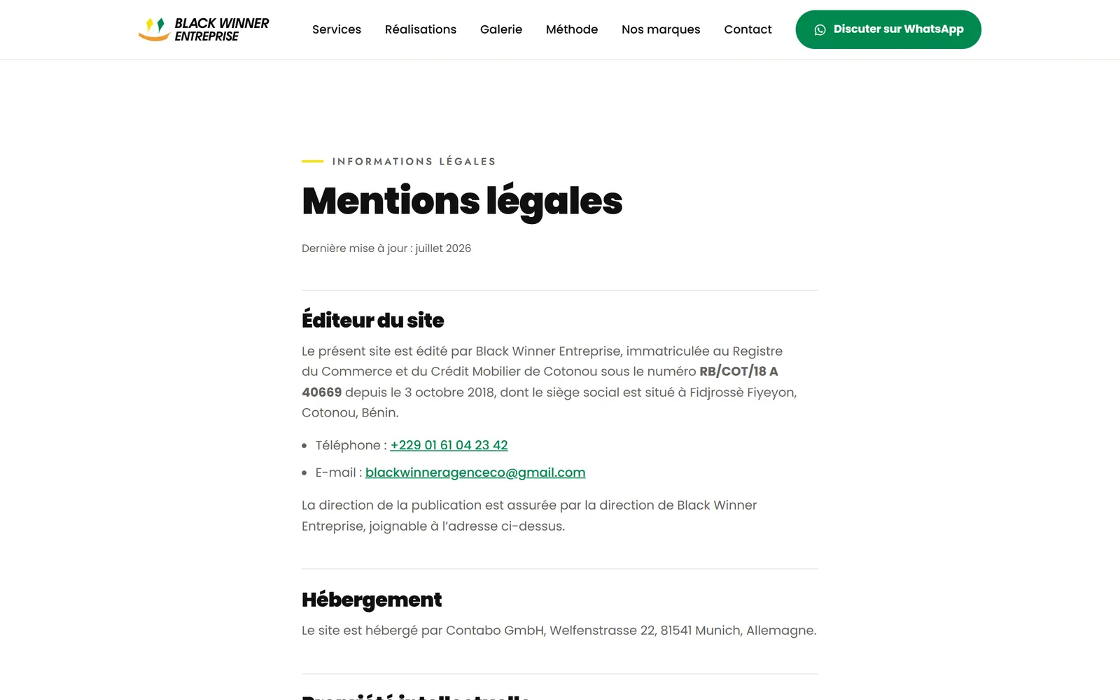 Page mentions légales