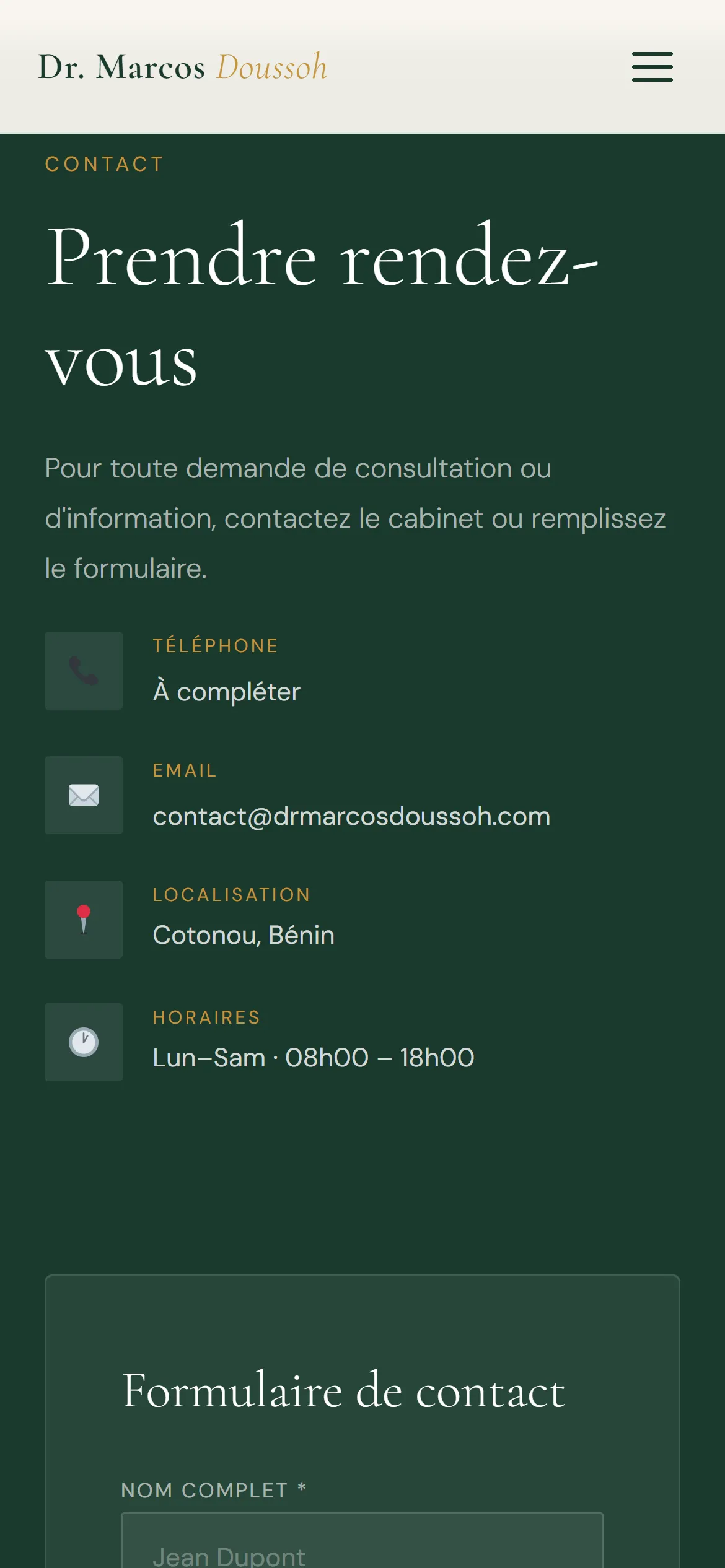 Formulaire de contact en version mobile