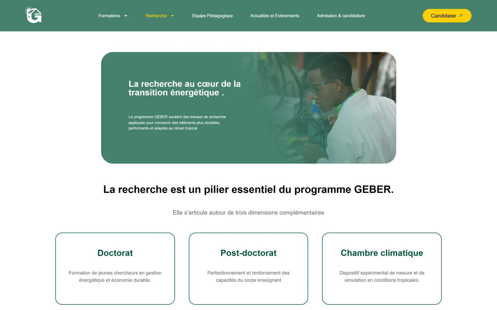 Page recherche, doctorat, post-doctorat et chambre climatique