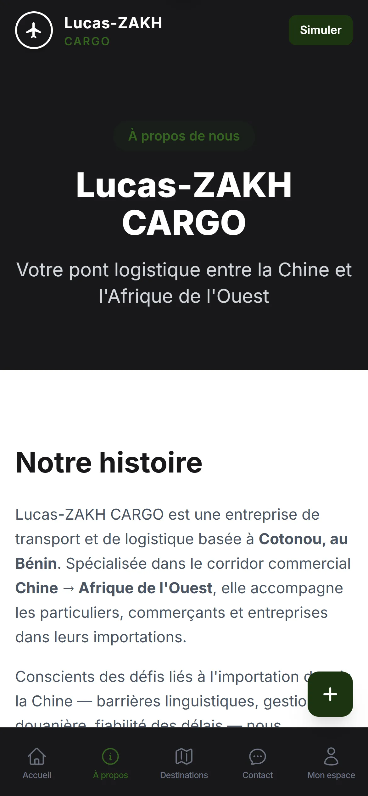 Page À propos en version mobile
