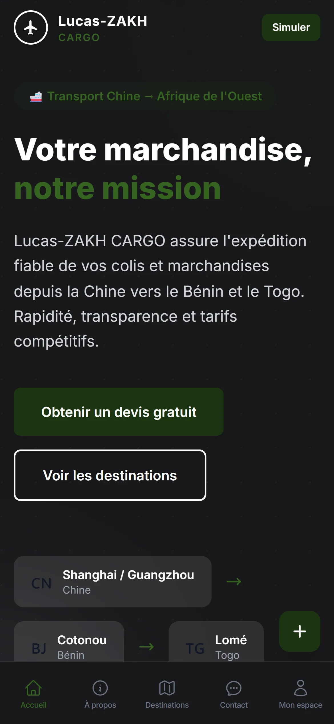 Accueil sur mobile, avec navigation par onglets en bas d'écran