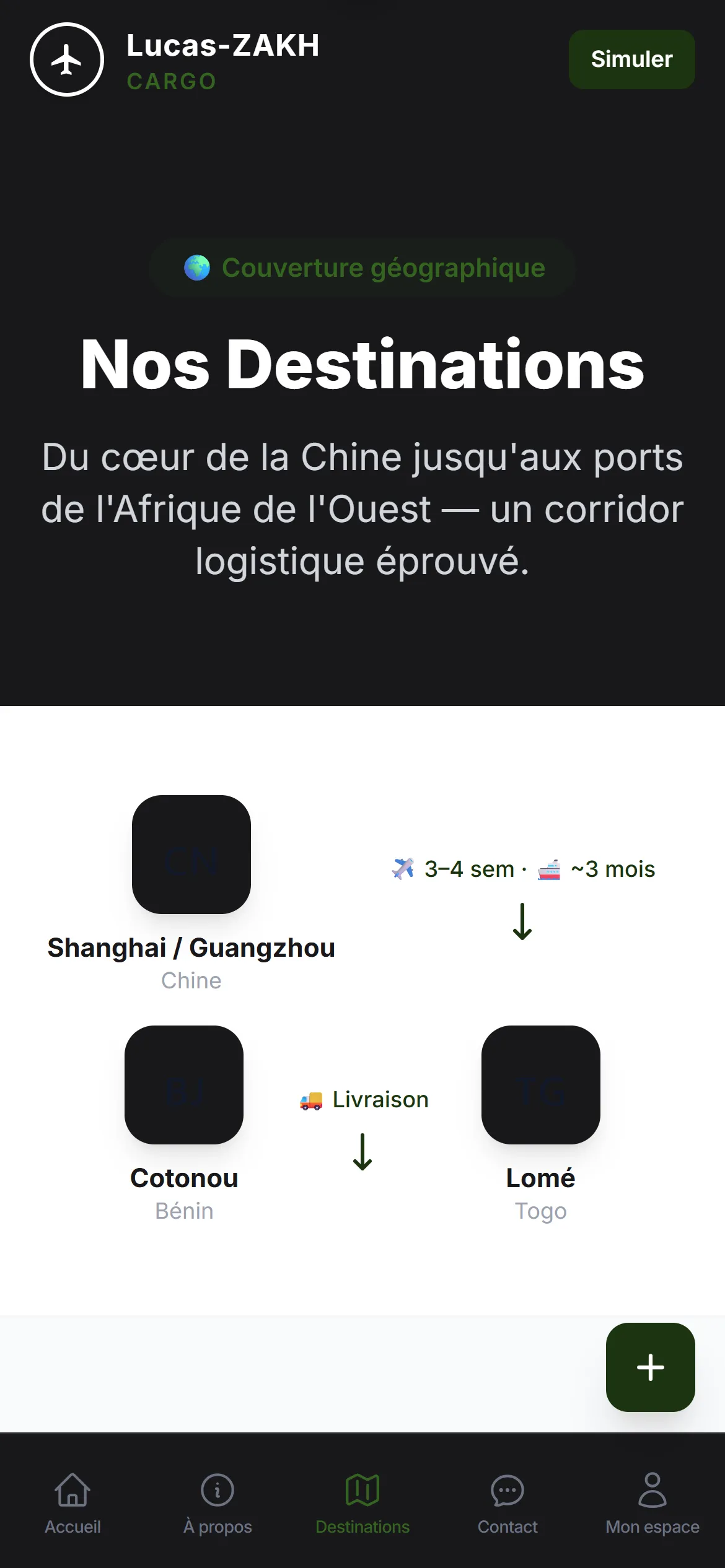 Destinations en version mobile