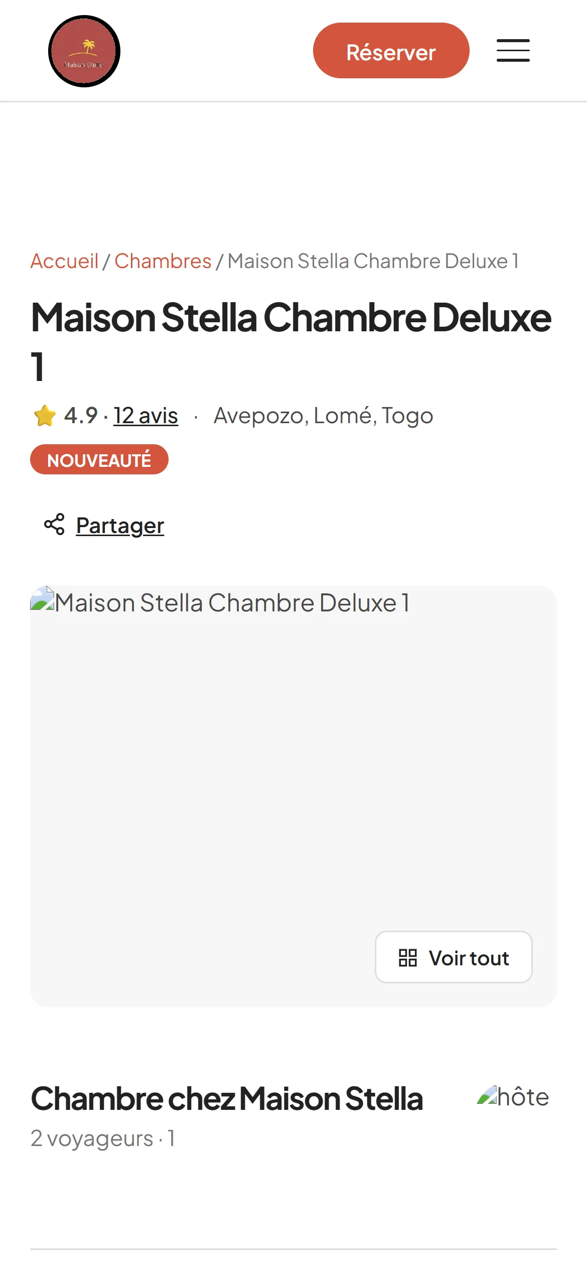 Fiche d'une chambre en version mobile