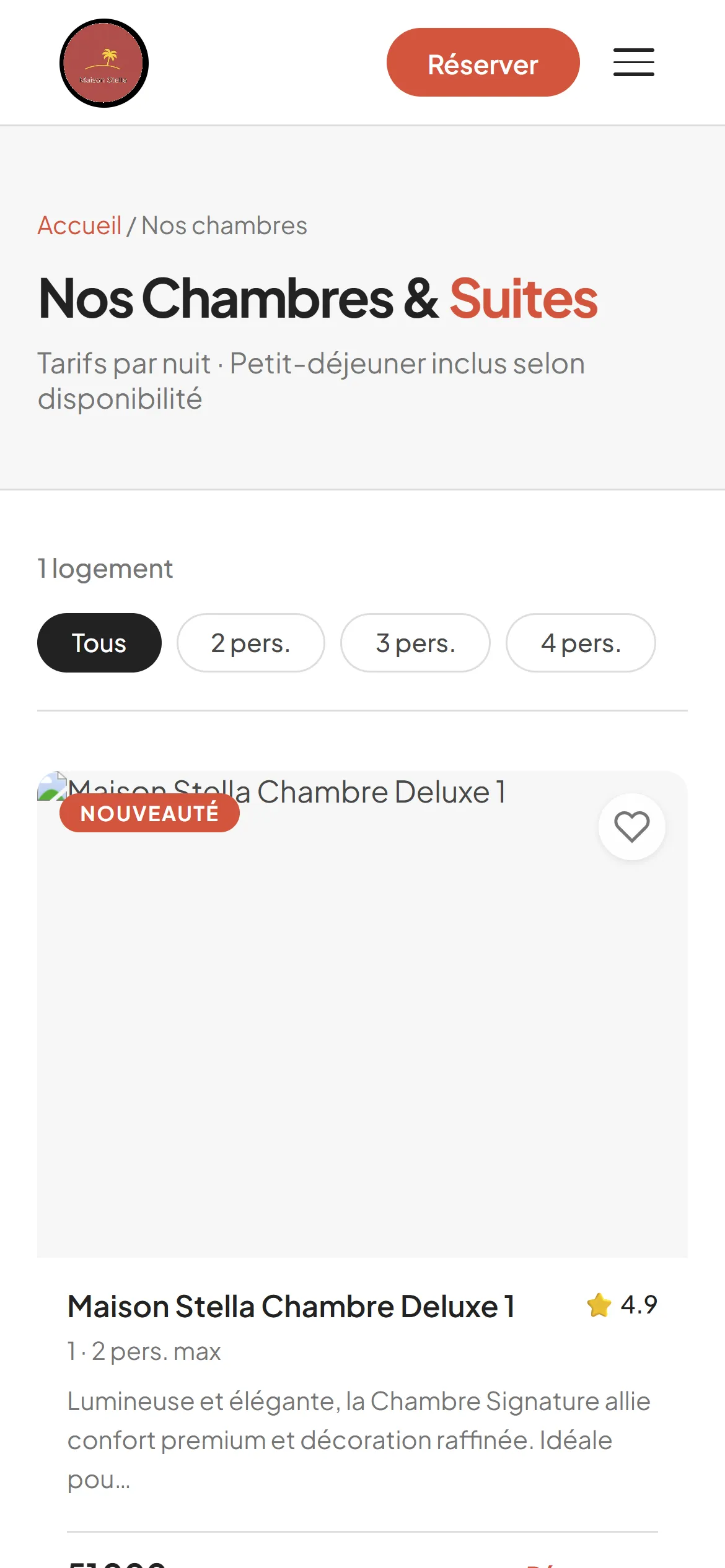 Chambres et suites en version mobile