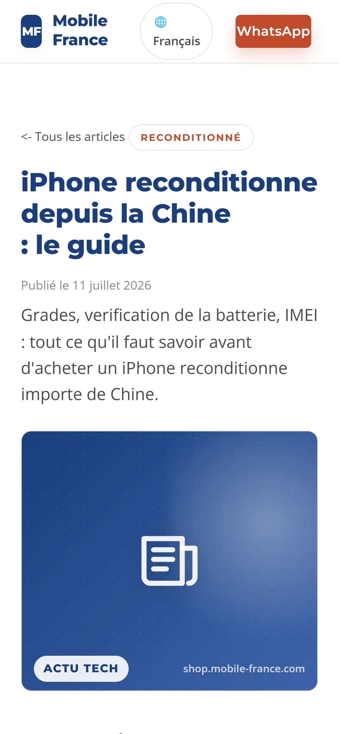 Lecture d'un article sur mobile