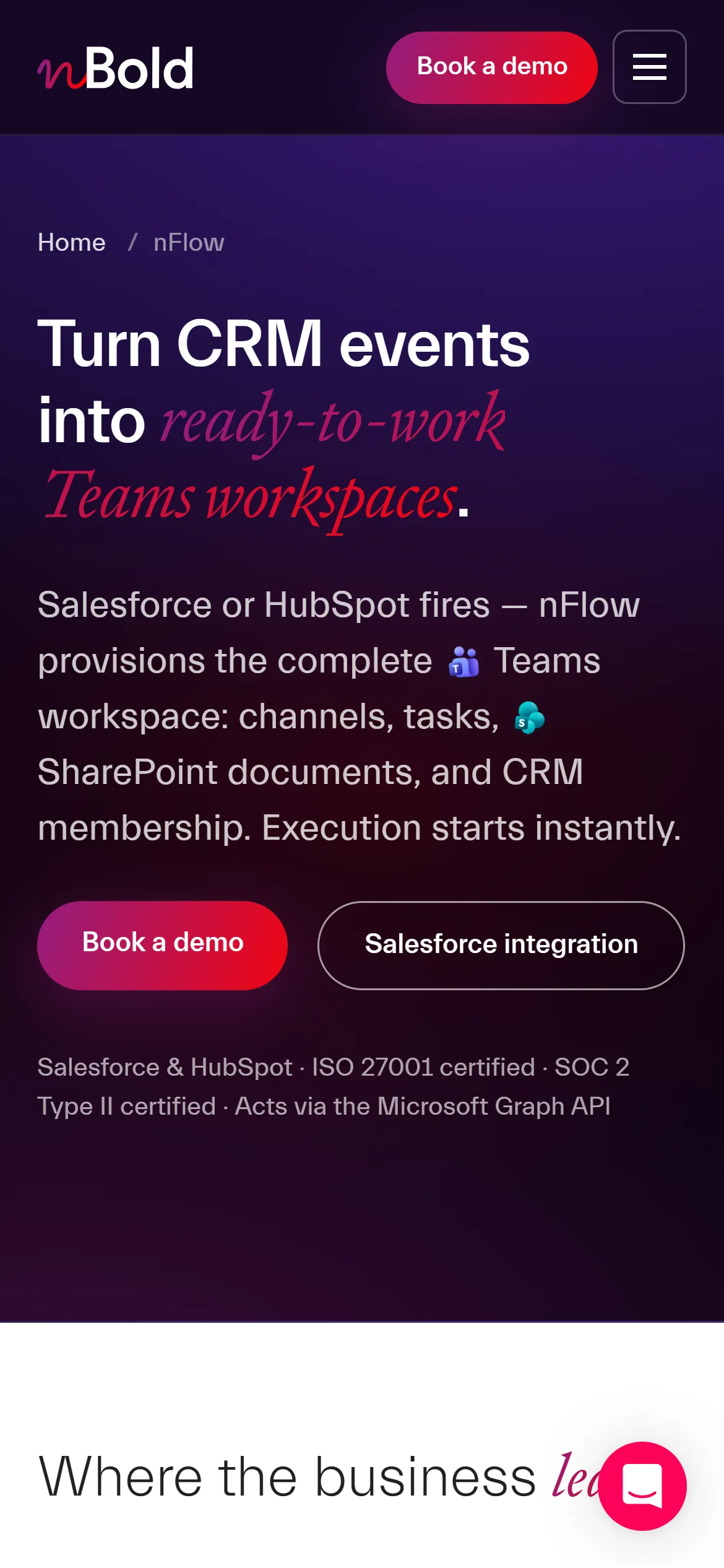 Site actuel, page nFlow sur téléphone