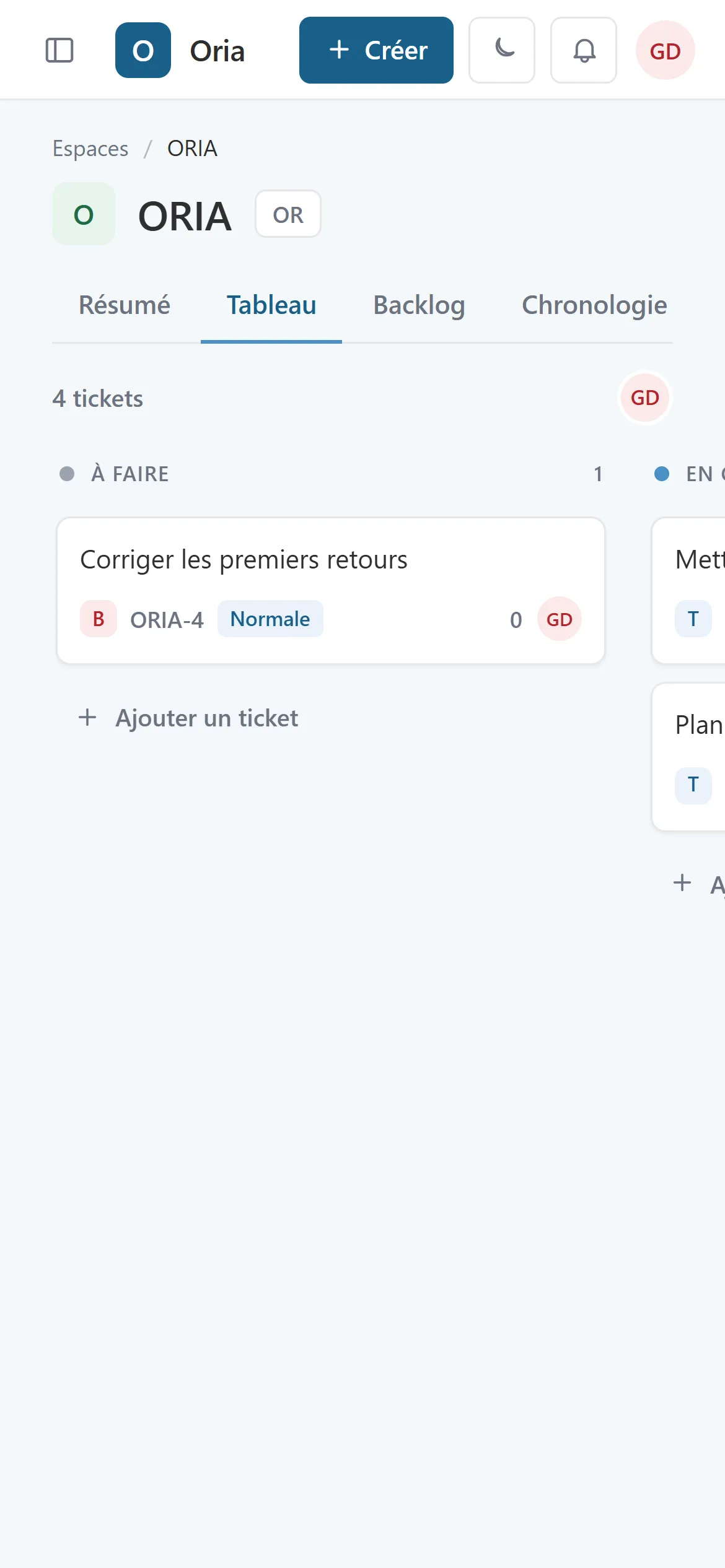 Tableau des tickets sur mobile