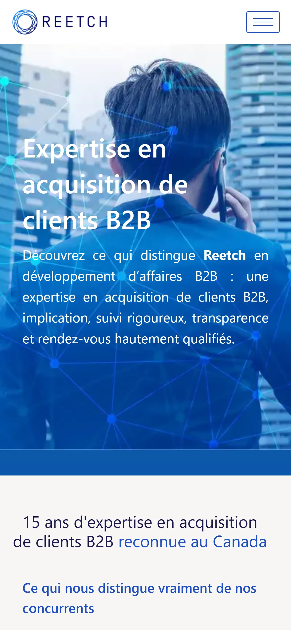 Page « Ce qui nous distingue » sur téléphone, gabarit le plus long du site.