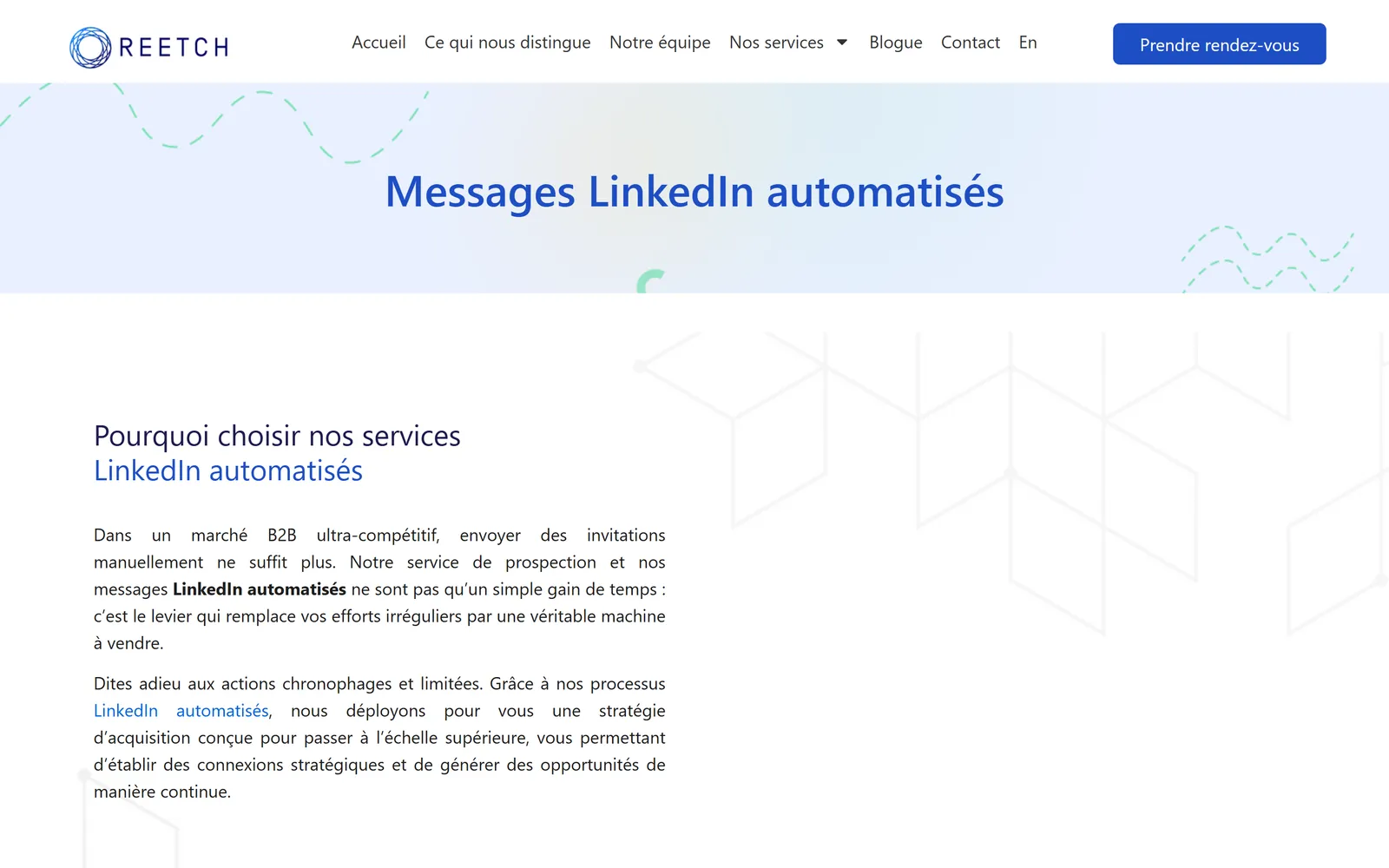 Page des messages LinkedIn automatisés, avec ses sections d'explication de la méthode.