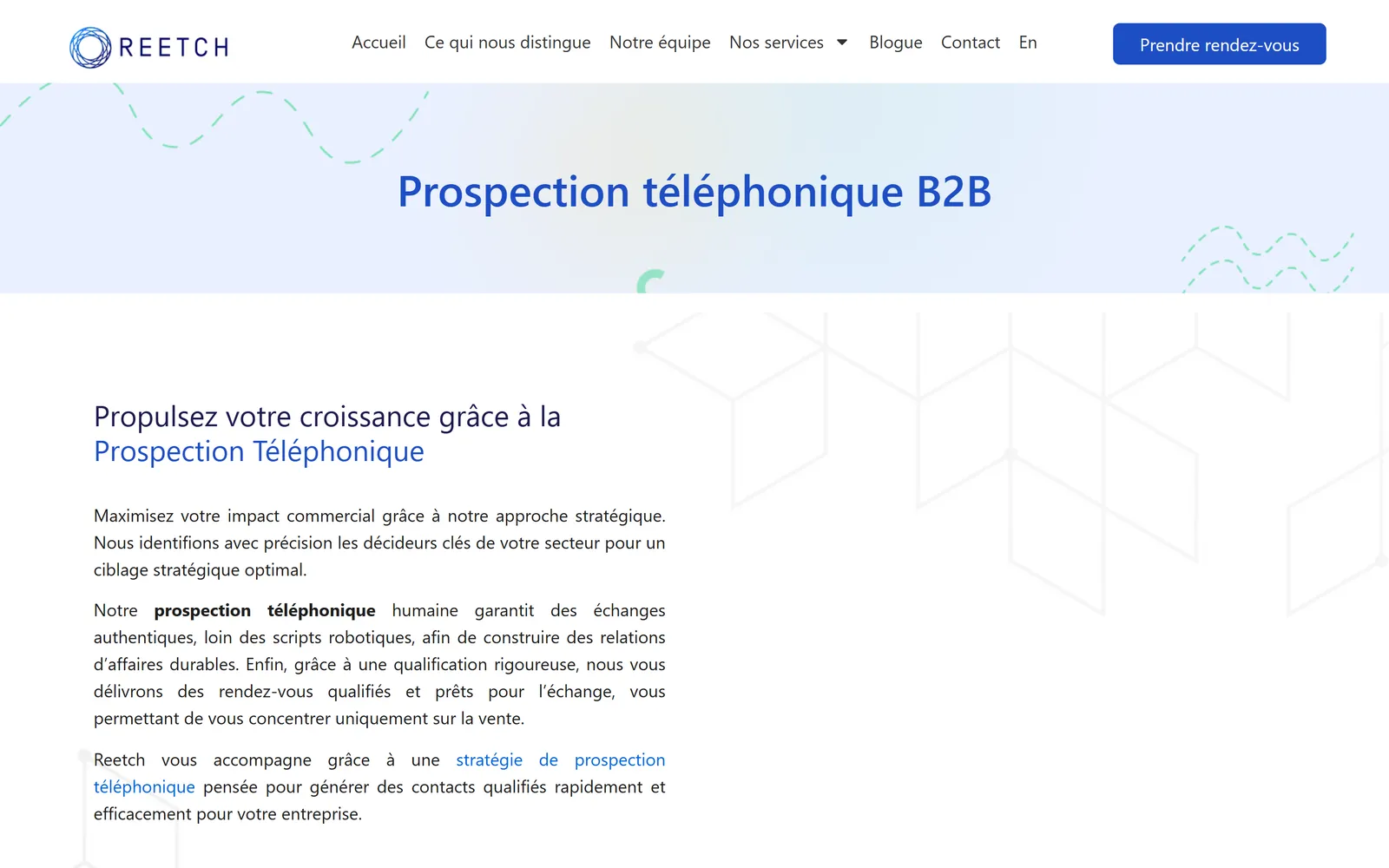 Page de l'offre de prospection téléphonique, l'un des gabarits repris et terminés.