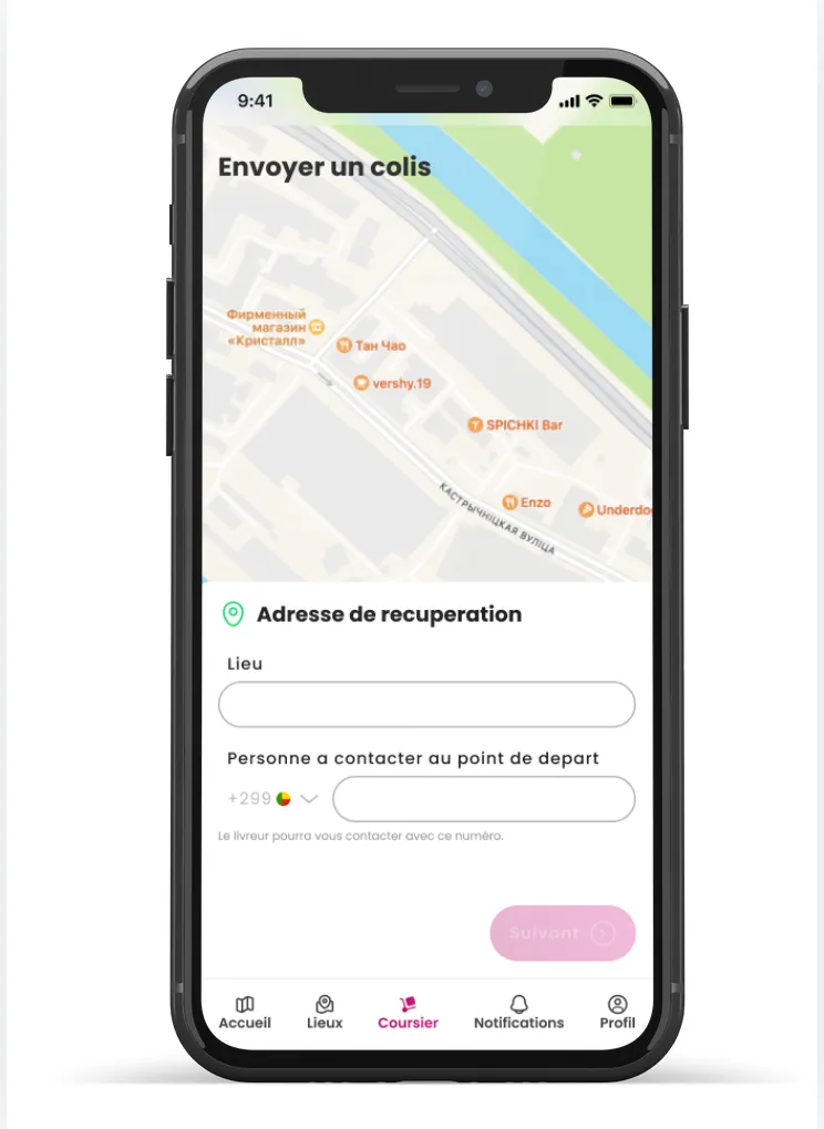 Créer une livraison : point de récupération et contact sur place