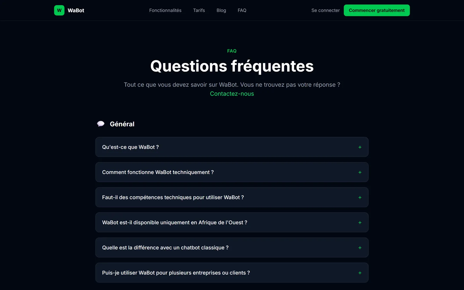 Page FAQ, structurée en balisage schema.org pour le référencement.