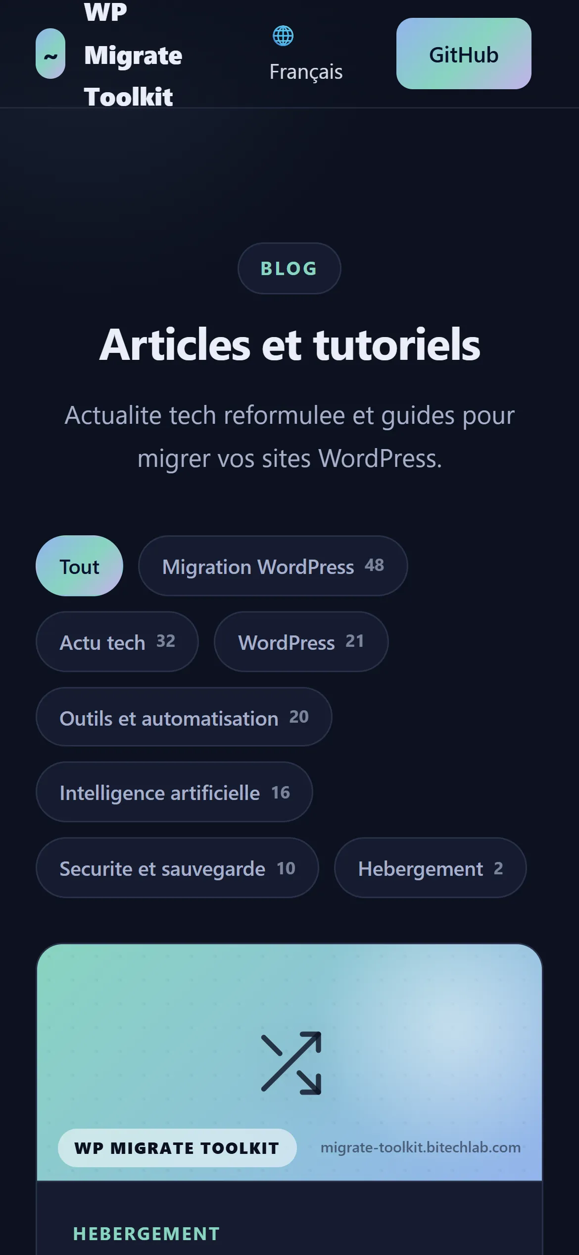 Blog sur mobile : cartes d'articles en colonne unique