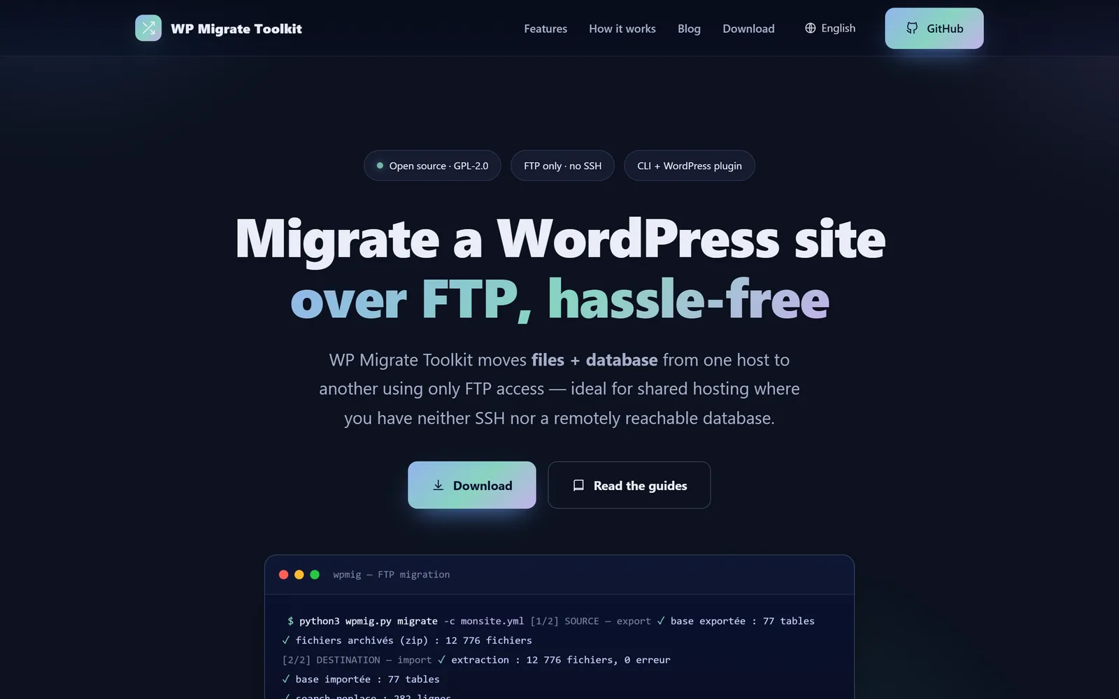 Version anglaise : le site est pré-rendu en sept langues