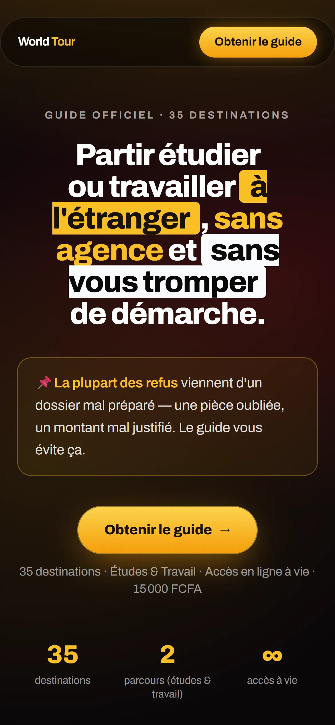 Page de vente sur mobile, format prioritaire du projet.