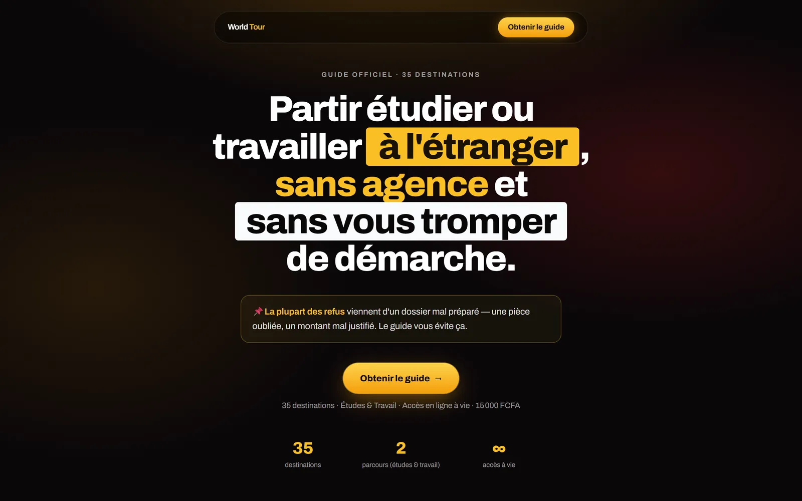 Page de vente du guide World Tour.