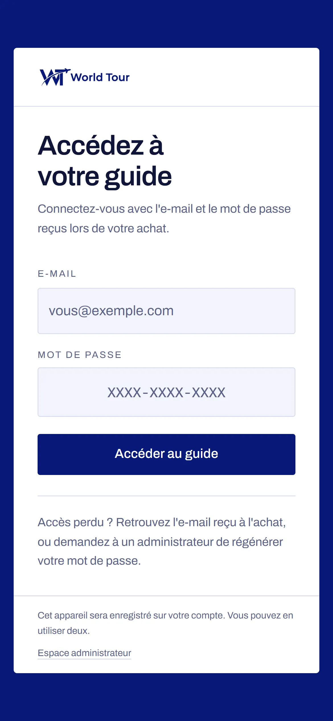 Connexion à l'espace de lecture sur mobile.